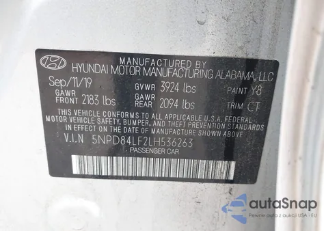 2020 Hyundai Elantra Value Edition z USA, uszkodzony, nr VIN 5NPD84LF2LH536263